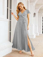 Bridesmaid Dresses with Flutter Sleeves Formal Evening Party Prom Gowns 28044