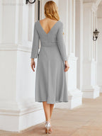 Robe de demoiselle d'honneur dos nu en V avec ceinture à la taille - Mère de la mariée - Invitée au mariage SY28031