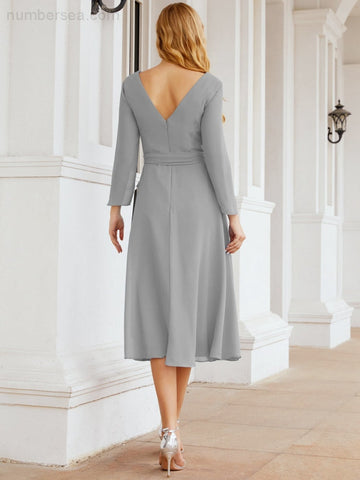 Vestido de dama de honor con espalda en V y cinturón, para la madre de la novia o invitada a la boda SY28031