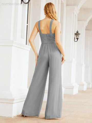 Mono con cuello cruzado Baoleely, vestido de noche formal, vestido largo de dama de honor, pantalón acampanado 28033