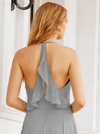 Baoleely Halter Chiffon Bridesmaid Dresses Wedding Appare Sleeveless Formal Prom Dress with Ruffled Back 28035