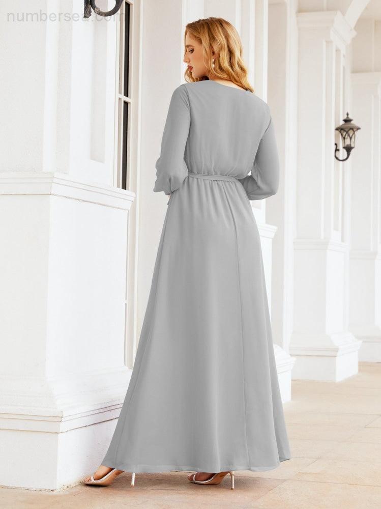 Vestido de dama de honor de gasa para mujer Sunderly, corte en A, manga larga, vestido de noche formal para invitada de boda SY28032 