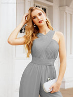 Baoleely Crisscross Neck Jumpsuit Formal Evening Dress Long Bridesmaid Dresses Bell-bottomed Pants 28033