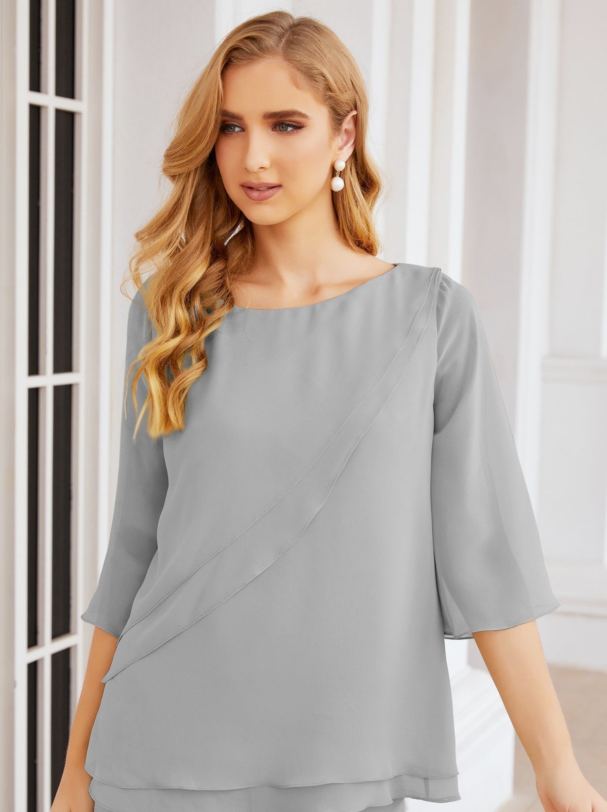 Baoleely Élégante robe mère de la mariée 2 pièces, grande taille, pantalon, volants, couches argentées, peignoir 28064