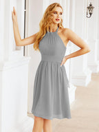 Robe de demoiselle d'honneur courte en mousseline de soie, dos nu, sans manches, robe de soirée formelle, dos nu, Baoleely 28023 