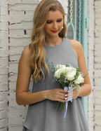 Silver Color Size 6 Crew Neck Mother of Bride Dresses Double Ruffled PromDress SEA28019