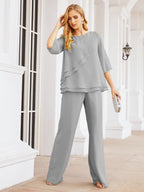 Baoleely Élégante robe mère de la mariée 2 pièces, grande taille, pantalon, volants, couches argentées, peignoir 28064