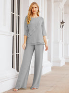 Baoleely Élégante robe mère de la mariée 2 pièces, grande taille, pantalon, volants, couches argentées, peignoir 28064