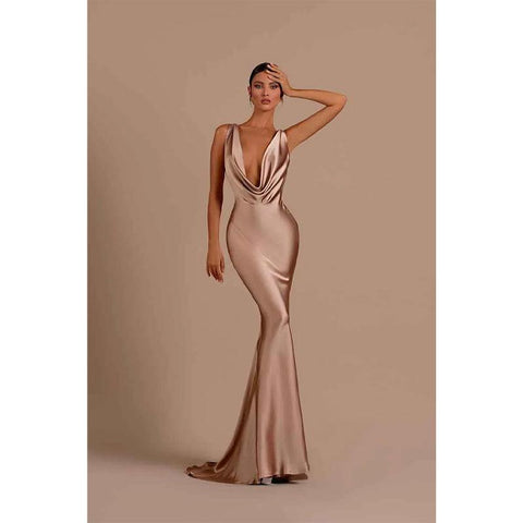 Baoleely Sexy Deep V Neck Backless Mermaid Long Formal Evening Dress