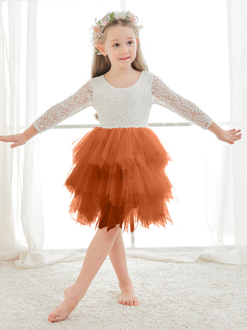 Vestido blanco de tul y encaje hasta la rodilla (2003227580) 