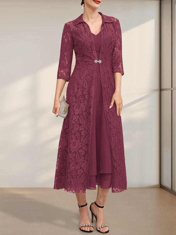 Vestido de chifón de corte A con escote en V y largo hasta la rodilla para la madre de la novia