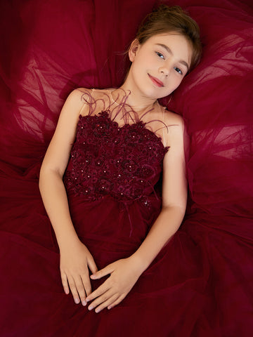 Vestido de princesa/vestido de princesa con cola de tul para niña de las flores 