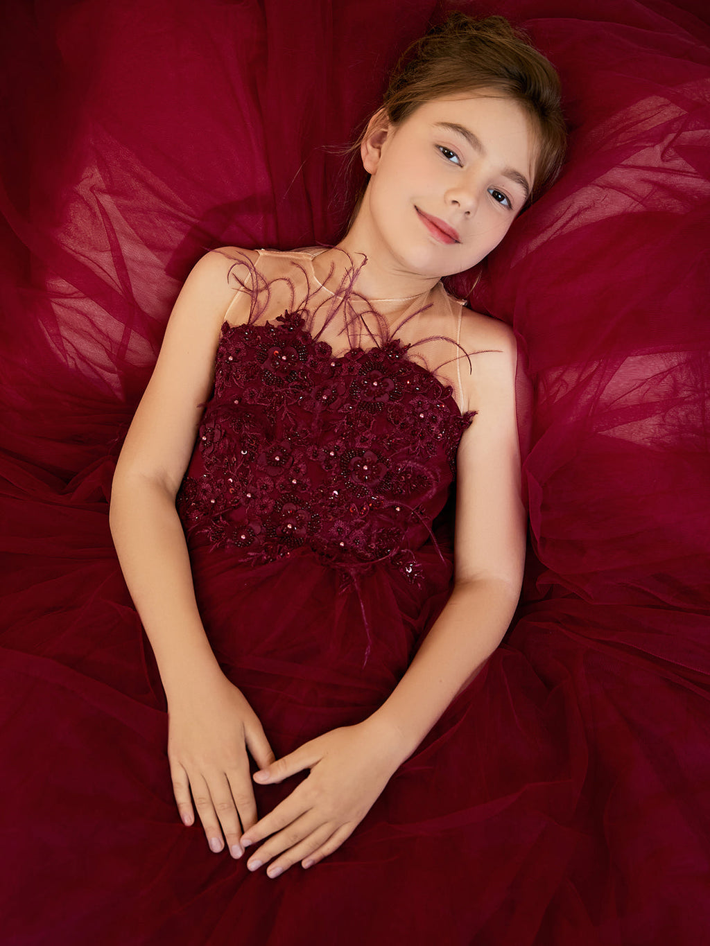 Vestido de princesa/vestido de princesa con cola de tul para niña de las flores 