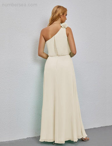Vestido de dama de honor largo, sin mangas, con volantes y un hombro, corte A, vestido de noche formal con abertura lateral 28080 