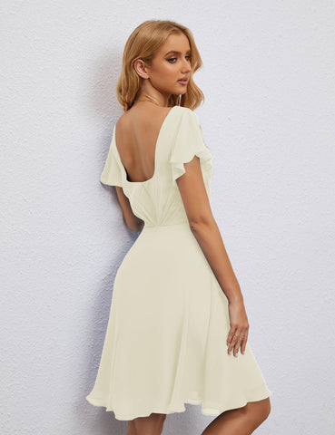 Vestido de fiesta formal con espalda en U y mangas cortas hasta la rodilla para cóctel 28077 