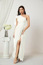 Baoleely  Chiffon Ruffled One Shoulder Long Bridesmaid Dresses A-line Formal Evening Gown Side Split 2809