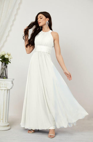 Baoleely Formal Party Gown Dress Chiffon Halter Long Sleeveless Bridesmaid Dresses 2802