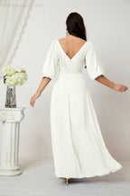 Baoleely  Formal Prom Gown Women V-Neck Chiffon Bridesmaid Dresses Long Bishop Sleeve Party Dress 2807