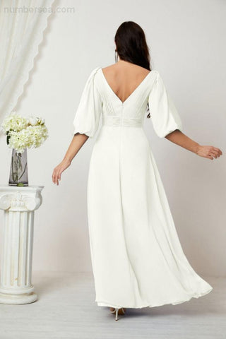 Baoleely  Formal Prom Gown Women V-Neck Chiffon Bridesmaid Dresses Long Bishop Sleeve Party Dress 2807