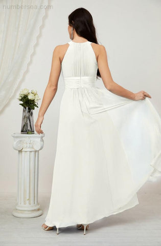 Baoleely Formal Party Gown Dress Chiffon Halter Long Sleeveless Bridesmaid Dresses 2802