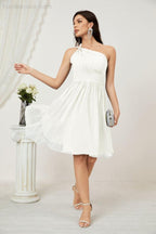Vestido corto de gasa con un solo hombro para dama de honor de mujer Baoleely, ideal para fiestas y eventos formales como el baile de bienvenida (modelo 2804).