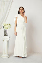 Baoleely  Chiffon Ruffled One Shoulder Long Bridesmaid Dresses A-line Formal Evening Gown Side Split 2809