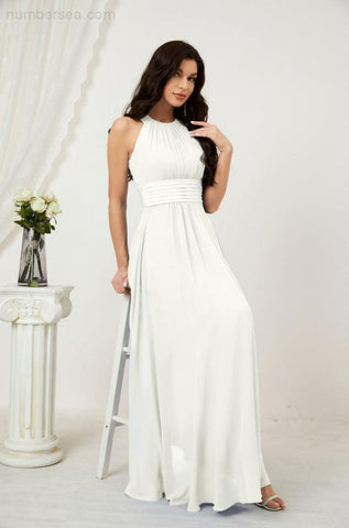 Baoleely Formal Party Gown Dress Chiffon Halter Long Sleeveless Bridesmaid Dresses 2802