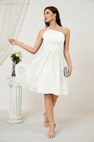 Vestido corto de gasa con un solo hombro para dama de honor de mujer Baoleely, ideal para fiestas y eventos formales como el baile de bienvenida (modelo 2804).