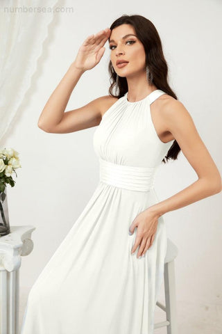 Baoleely Formal Party Gown Dress Chiffon Halter Long Sleeveless Bridesmaid Dresses 2802