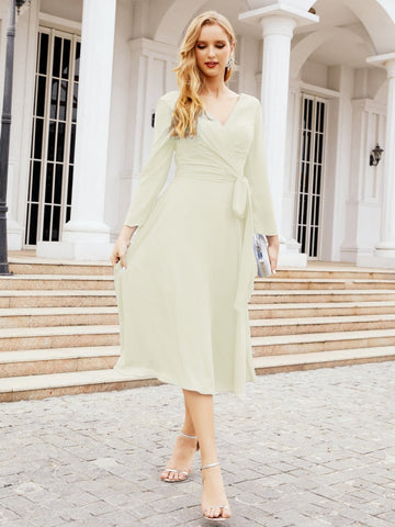 Vestido de dama de honor con espalda en V y cinturón, para la madre de la novia o invitada a la boda SY28031