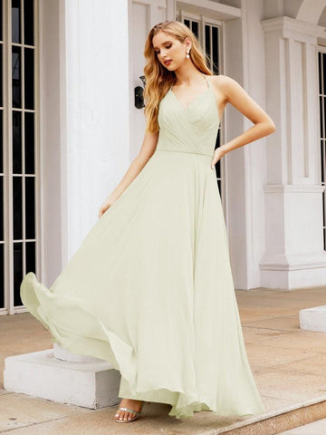Baoleely Halter Chiffon Bridesmaid Dresses Wedding Appare Sleeveless Formal Prom Dress with Ruffled Back 28035