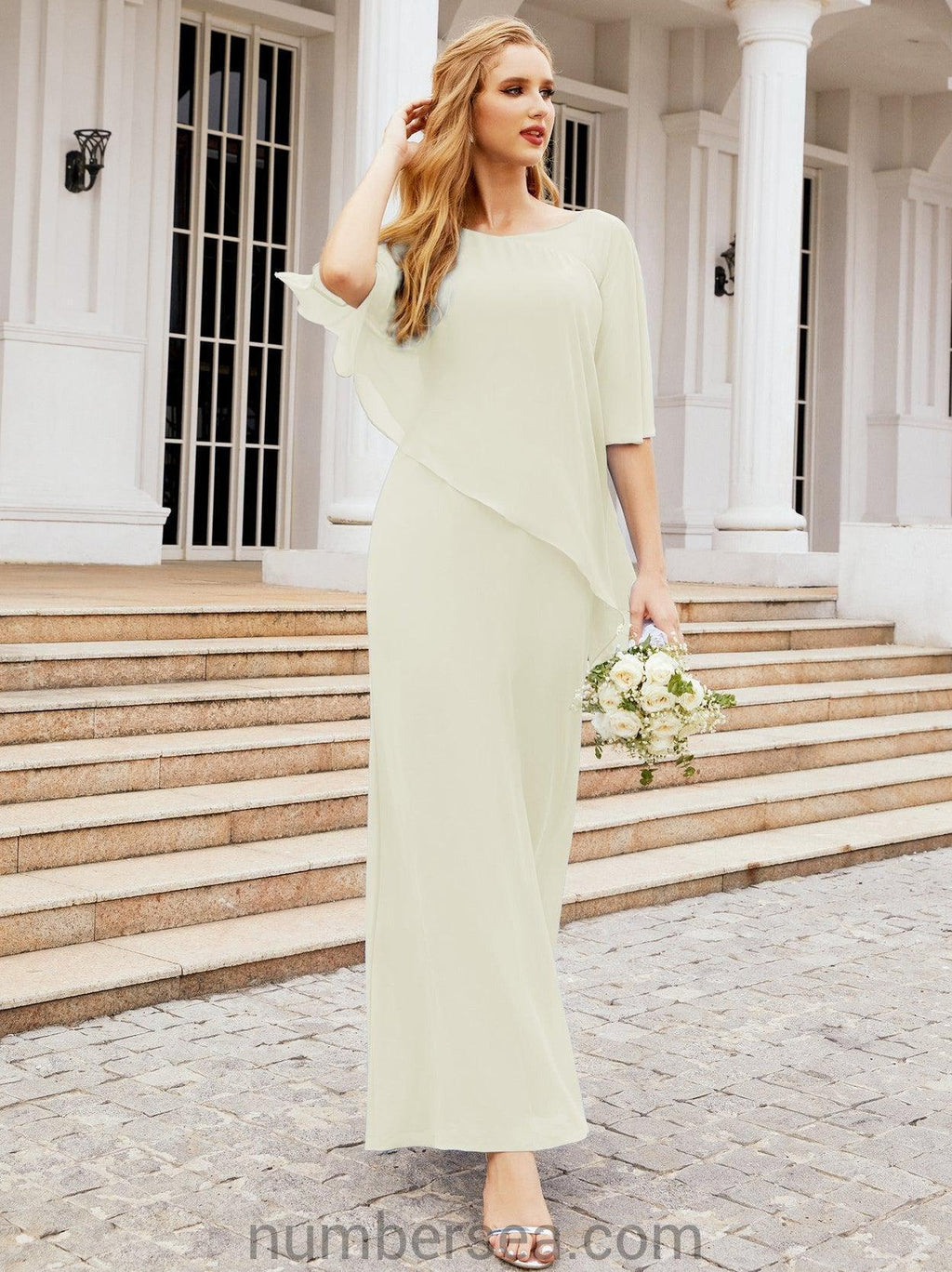 Vestido largo de fiesta formal Sunderly para la madre de la novia con capa de volantes SY28026