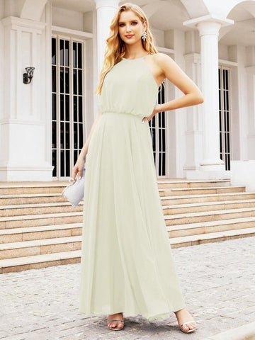 Vestido largo de dama de honor Baoleely con cuello halter, corte A, estilo formal, para jóvenes, modelo 28029