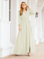 Vestido de dama de honor de gasa para mujer Sunderly, corte en A, manga larga, vestido de noche formal para invitada de boda SY28032 