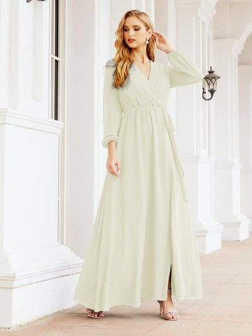 Sunnderly Women's Chiffon Bridesmaid Dress A line Long Sleeves Formal Evening Prom Gown for Wedding Guest SY28032