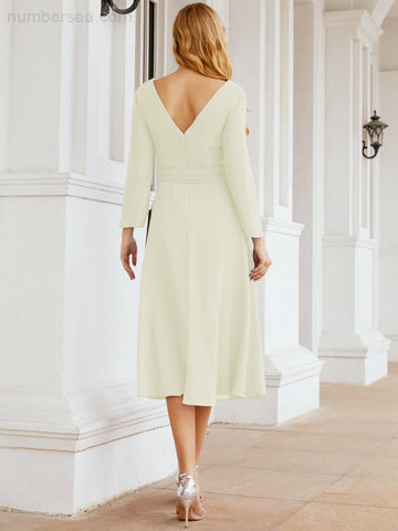 Vestido de dama de honor con espalda en V y cinturón, para la madre de la novia o invitada a la boda SY28031