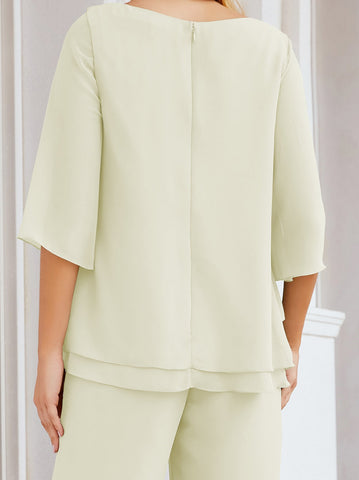 Elegante conjunto de pantalón y bata plateada de dos piezas para la madre de la novia, talla grande, con volantes, Sunderly Elegant SY28064