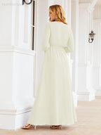 Vestido de dama de honor de gasa para mujer Sunderly, corte en A, manga larga, vestido de noche formal para invitada de boda SY28032 