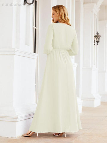 Sunnderly Women's Chiffon Bridesmaid Dress A line Long Sleeves Formal Evening Prom Gown for Wedding Guest SY28032