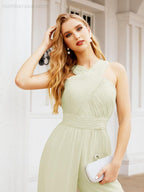 Baoleely Crisscross Neck Jumpsuit Formal Evening Dress Long Bridesmaid Dresses Bell-bottomed Pants 28033