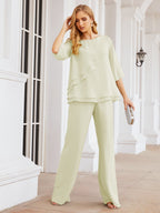 Baoleely Élégante robe mère de la mariée 2 pièces, grande taille, pantalon, volants, couches argentées, peignoir 28064