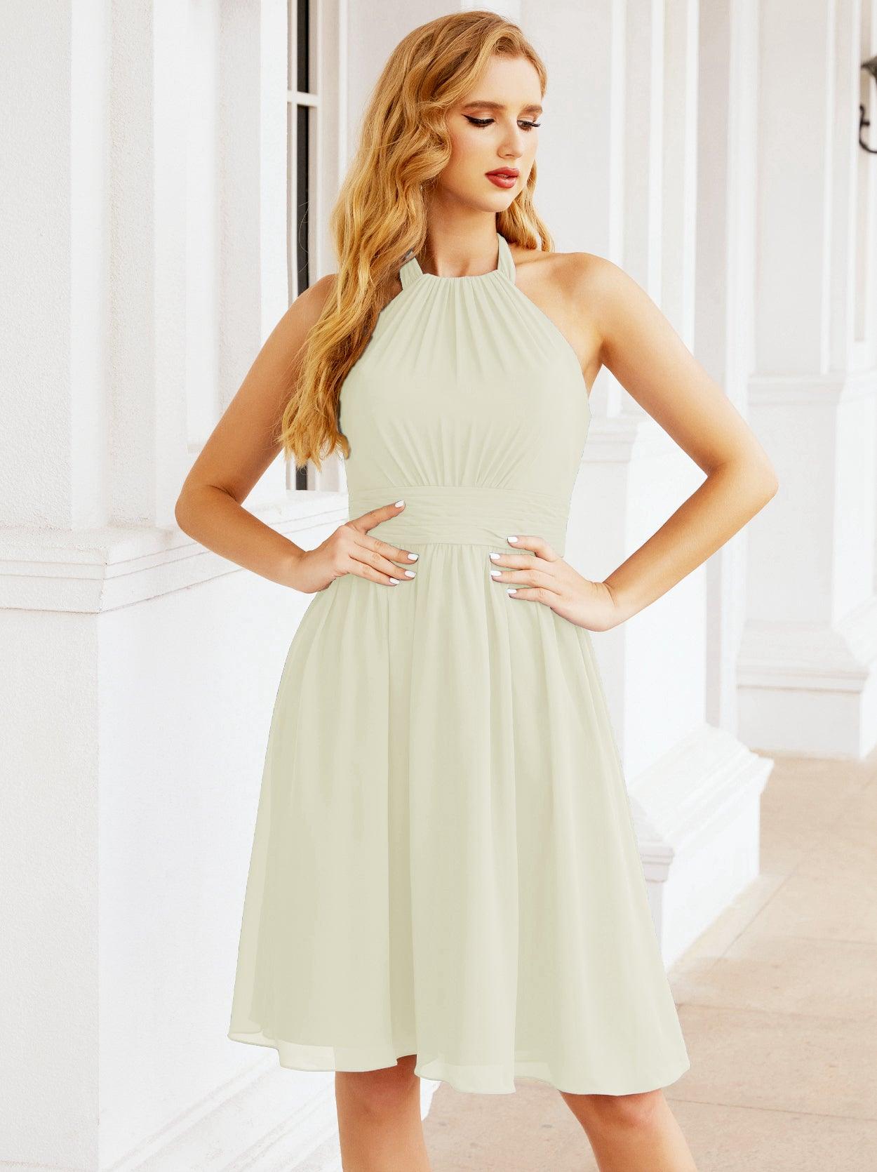 Robe de demoiselle d'honneur courte en mousseline de soie, dos nu, sans manches, robe de soirée formelle, dos nu, Baoleely 28023 