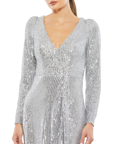 Vestido largo de manga larga con corte asimétrico para baile de graduación