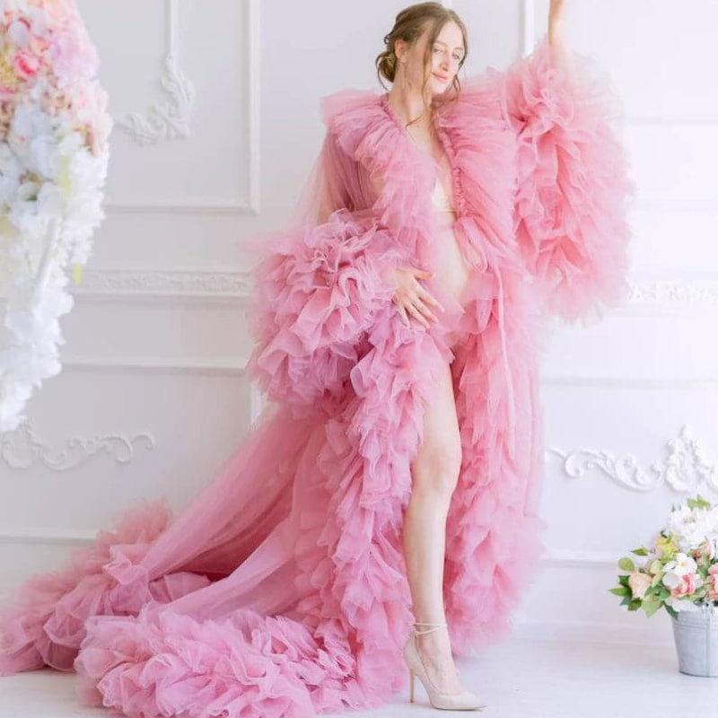6108#Vestido de maternidad con volantes Batas para sesión de fotos de maternidad
