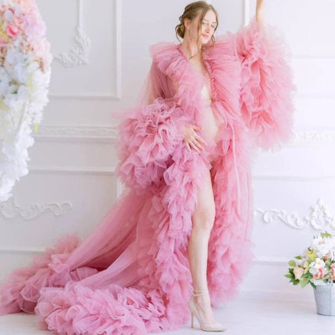 6108#Vestido de maternidad con volantes Batas para sesión de fotos de maternidad