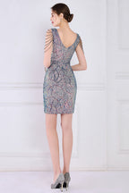 Robe cocktail abricot à sequins et franges