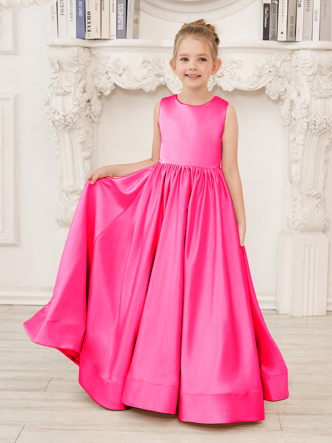 Vestido de niña de las flores de corte A, de satén y encaje, hasta el suelo 