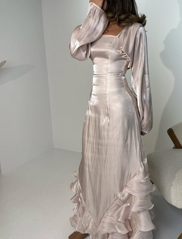 Vestidos de fiesta vintage con volantes plisados, vestido de noche largo hasta el suelo Y4595