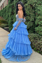 Vestido de graduación de organza con escote corazón, corte en A y mangas desmontables