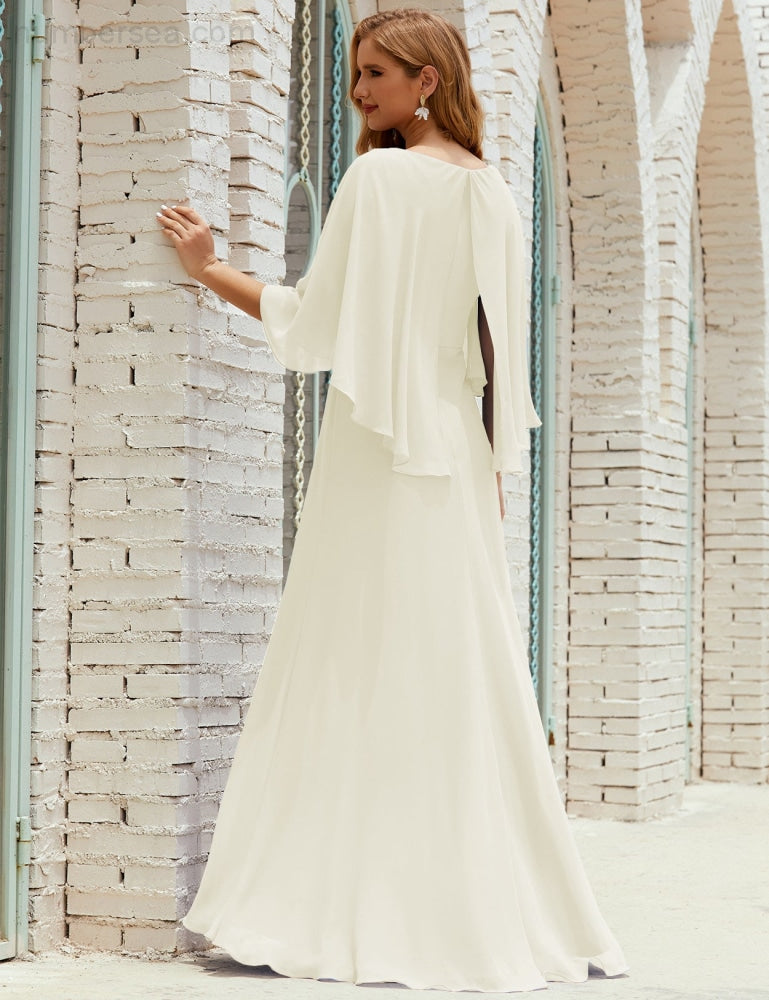 Vestido de dama de honor Sunderly para mujer, manga larga, cuello en V, de gasa, vestido formal de fiesta de boda SY28018